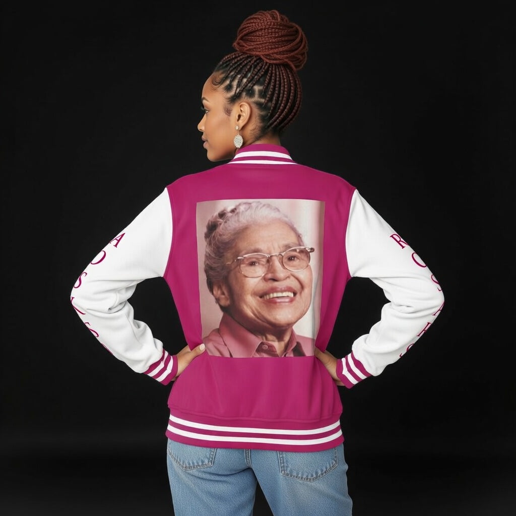 Rosa Parks Tribute Pink Letterman Jacket by Printify