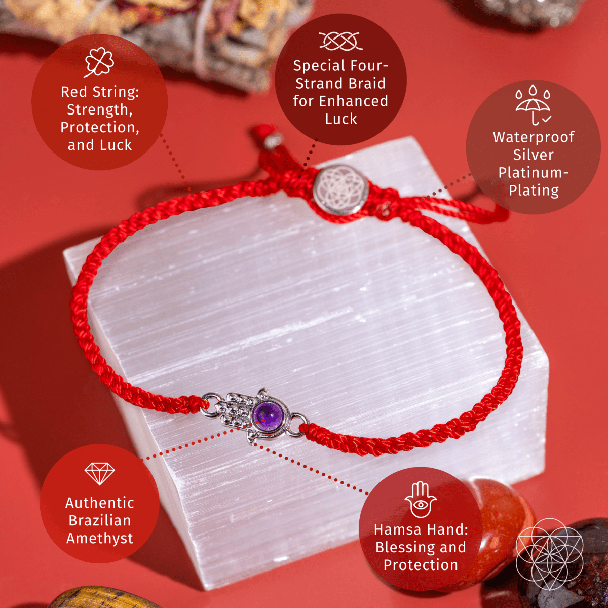 Hamsa Hand of Protection - Four-Strand Red String Bracelet by Conscious Items