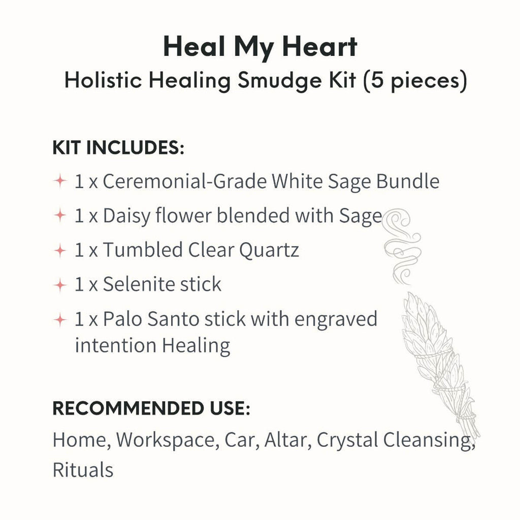 Heal My Heart - Holistic Healing Smudge Kit (5 pieces) by Conscious Items
