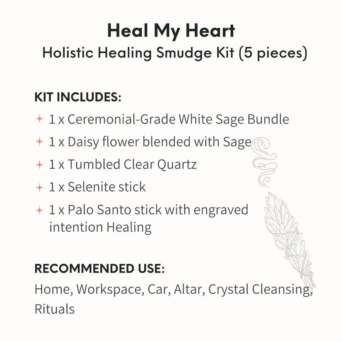 Heal My Heart - Holistic Healing Smudge Kit (5 pieces) by Conscious Items