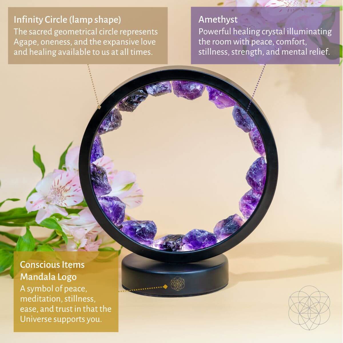 I Am At Peace - Spiritual Protection Amethyst Lamp - AetherLux.Shop
