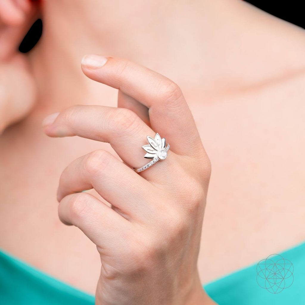I Am Divinely Guided: 111 Angel Number Silver Lotus Ring by Conscious Items