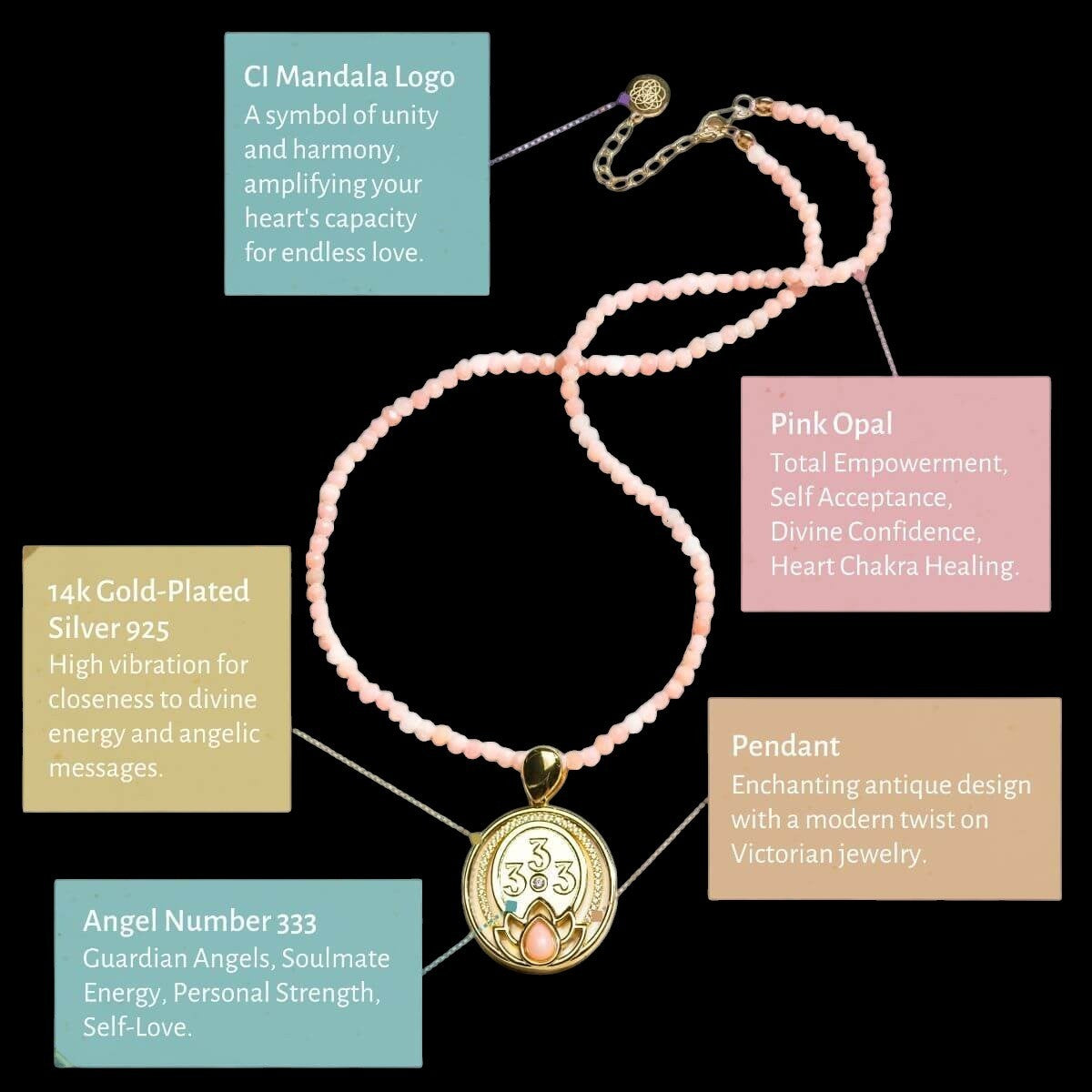 I Am Love - 333 Pink Opal Silver Necklace of True Love by Conscious Items