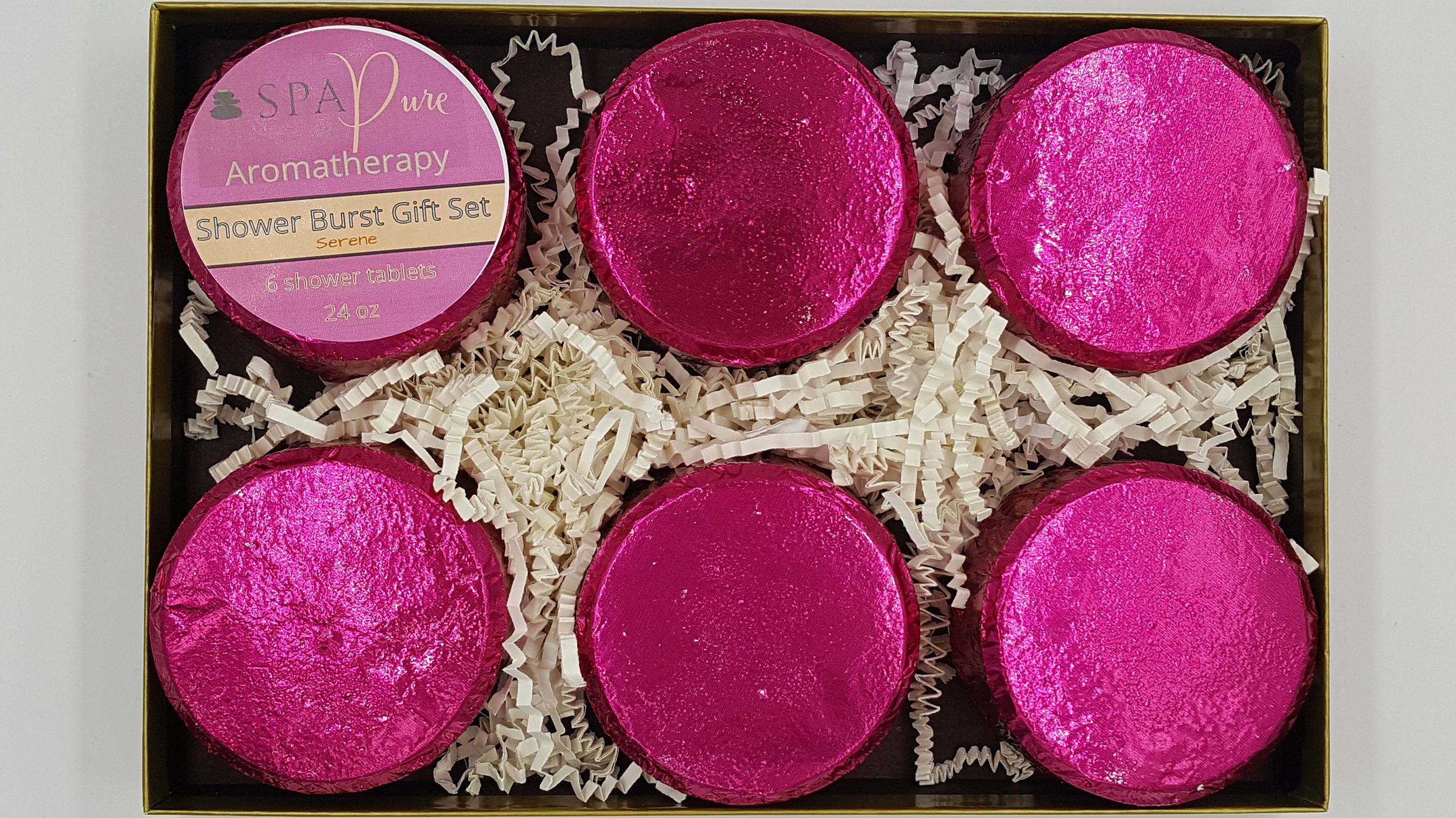 Gift Set with 6 Aromatherapy Shower Tablets - Wildberry - 100% Essential Oil Blends "SERENE" by Spa Pure