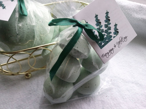 14 bath bombs in Eucalyptus & Spearmint scent, gift bag bath fizzies, great for dry skin, shea, cocoa, 7 ultra rich oils by Spa Pure