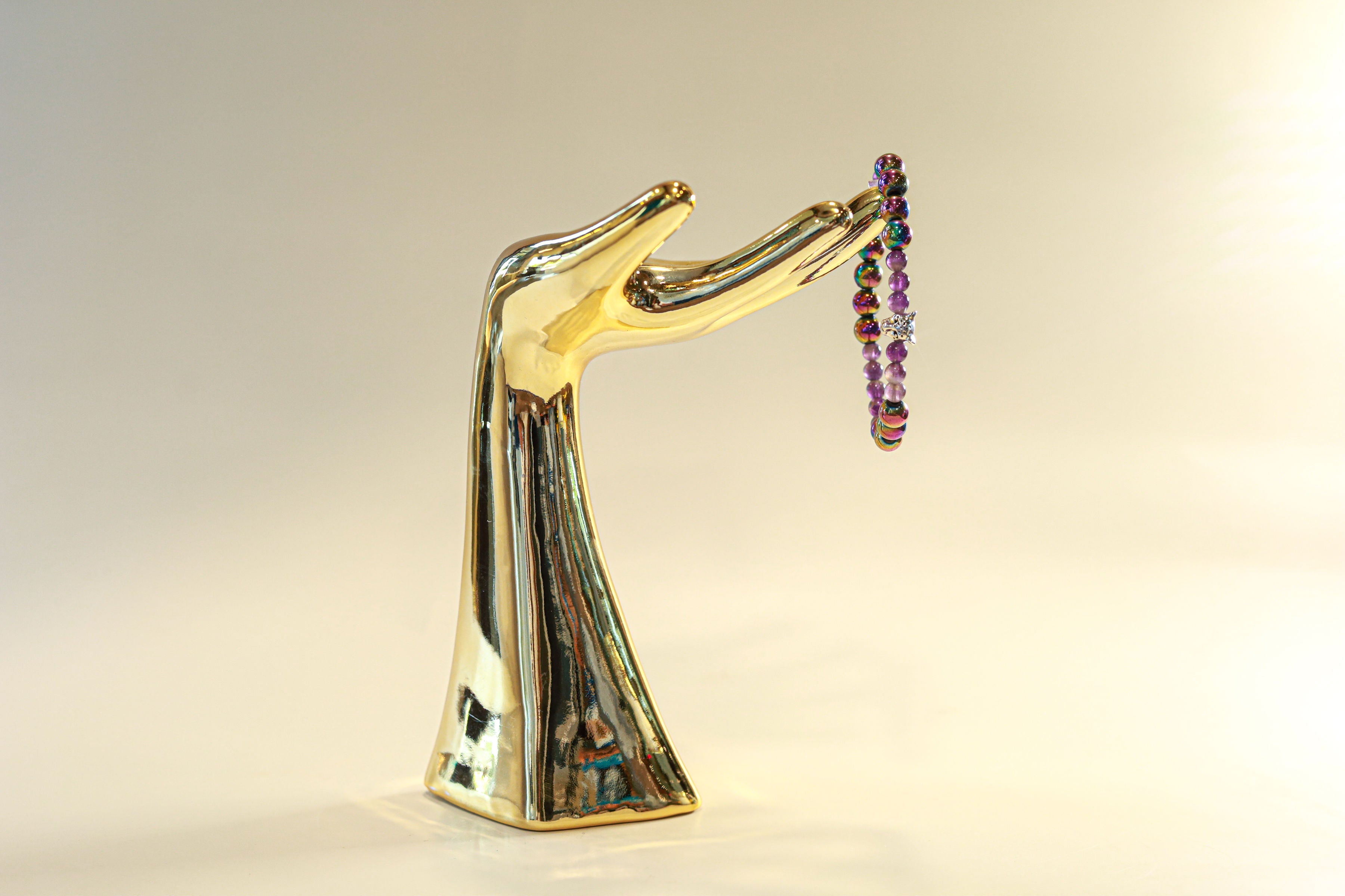 Amethyst & Hematite Crystal Bracelet • Silver Cheetah Charm by The Good Shaman