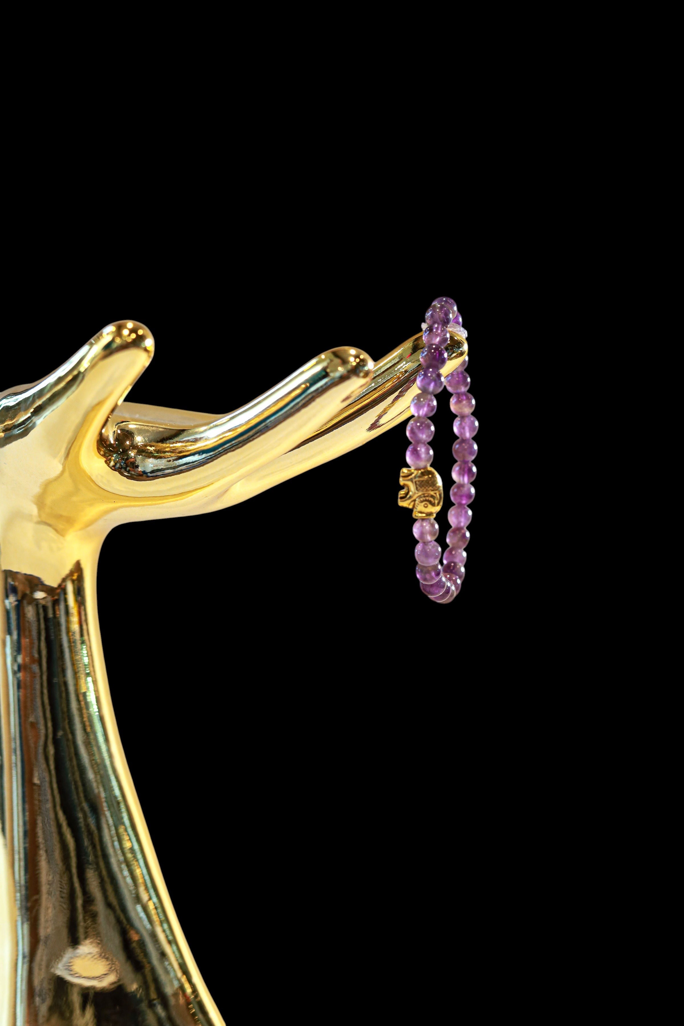 Amethyst Crystal Bracelet • Gold Elephant by The Good Shaman