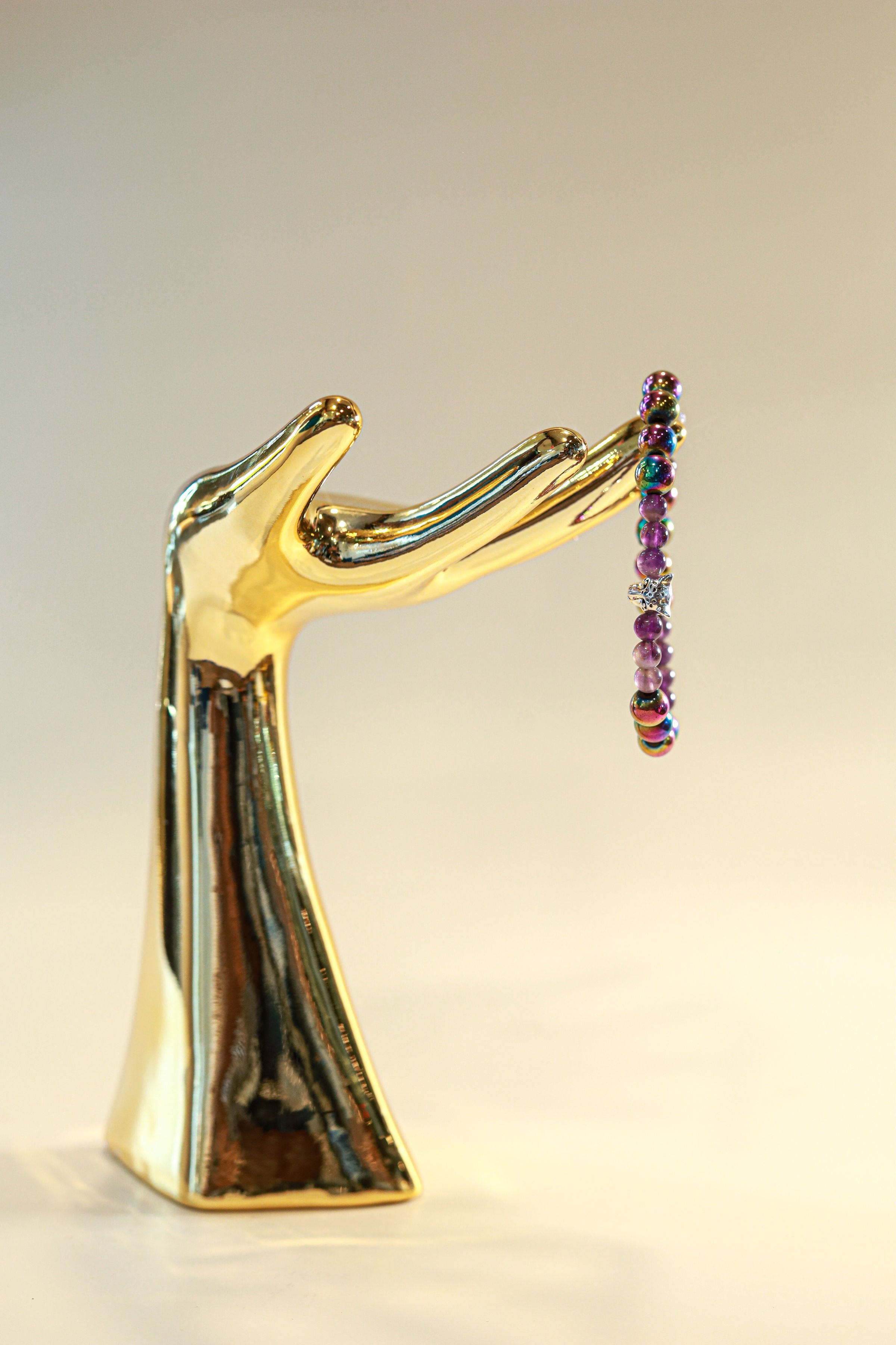 Amethyst & Hematite Crystal Bracelet • Silver Cheetah Charm by The Good Shaman