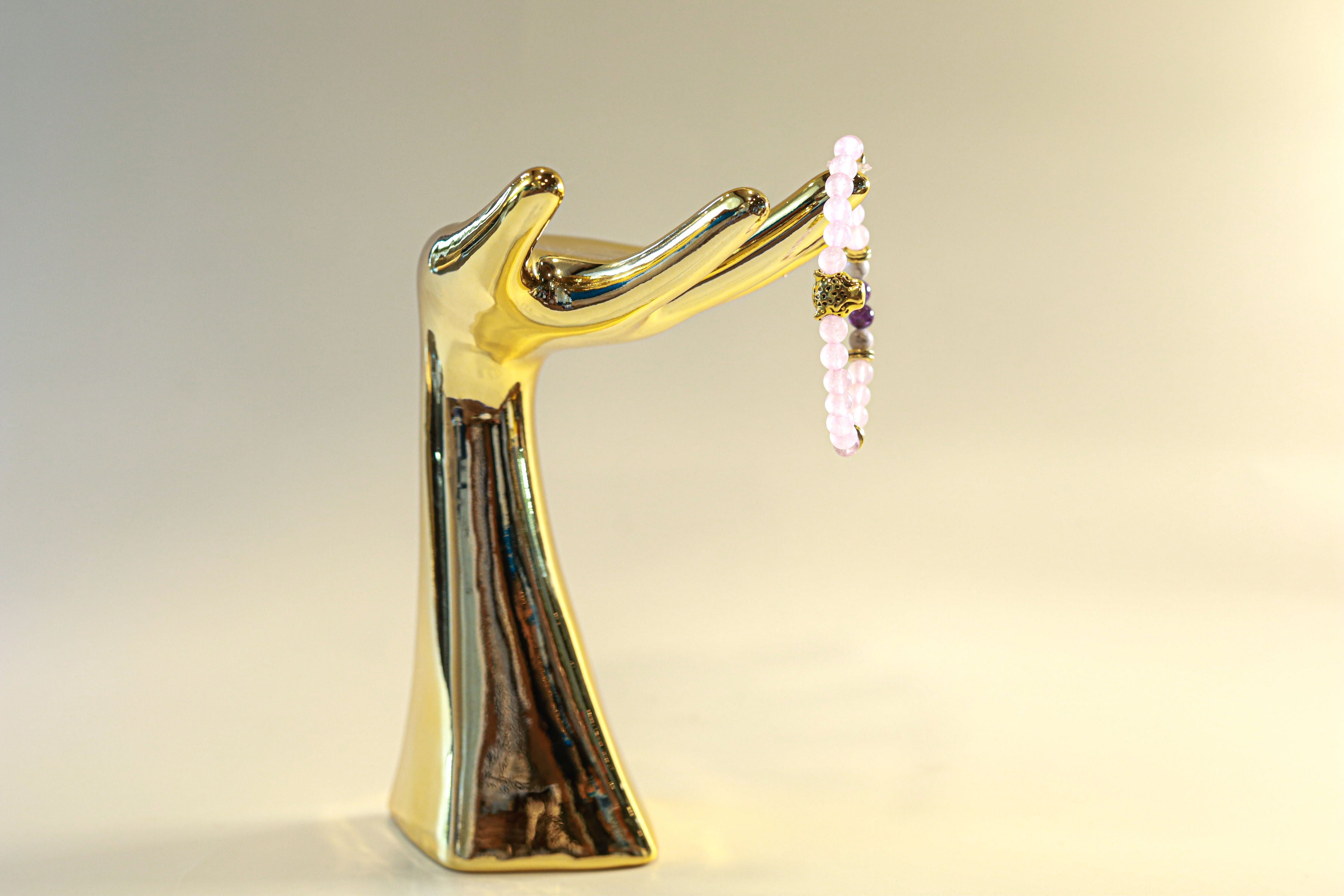 Rose Quartz, Amethyst & Howlite Crystal Bracelet • Gold Cheetah by The Good Shaman