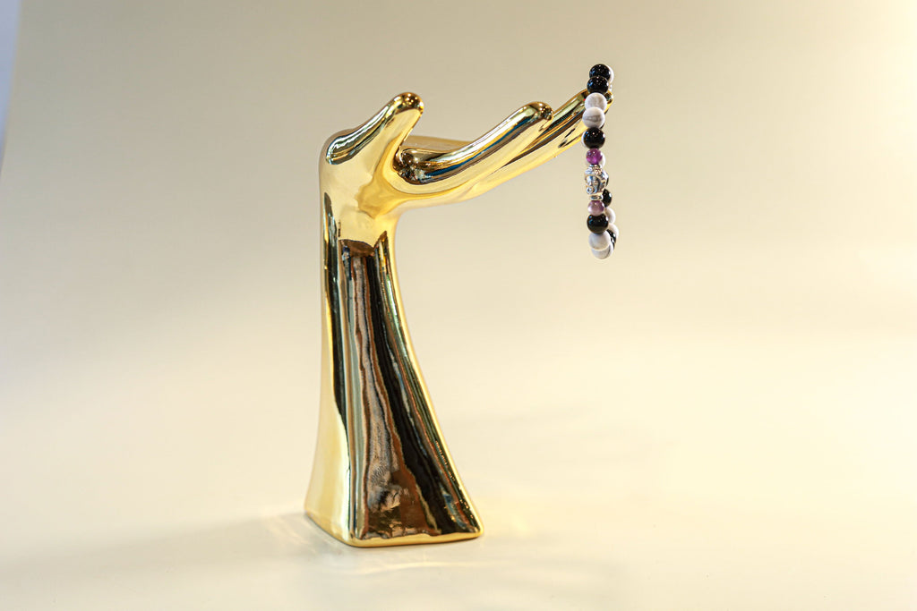 Howlite, Black Jasper & Amethyst Crystal Bracelet • Buddha Charm by The Good Shaman