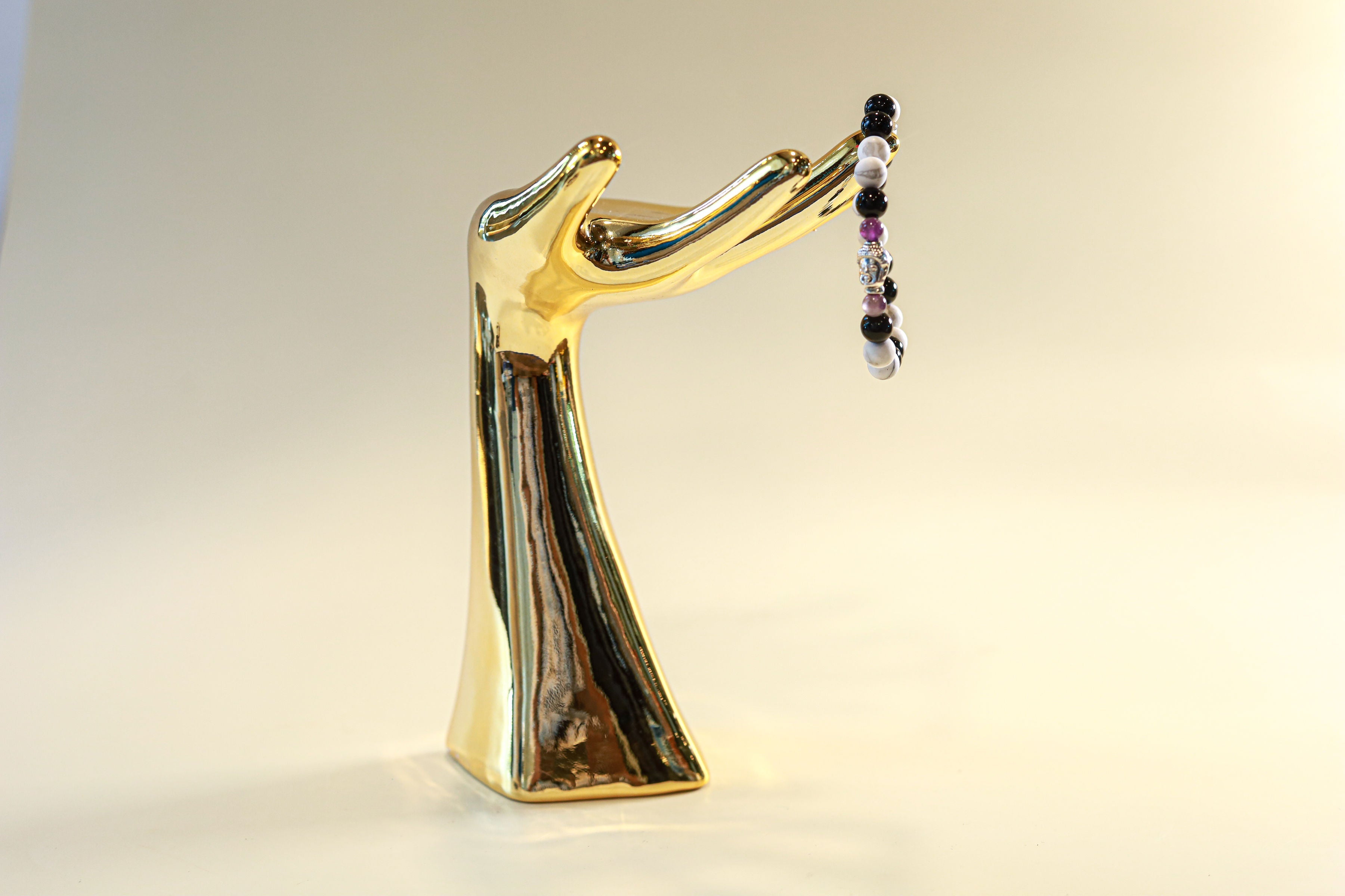 Howlite, Black Jasper & Amethyst Crystal Bracelet • Buddha Charm by The Good Shaman