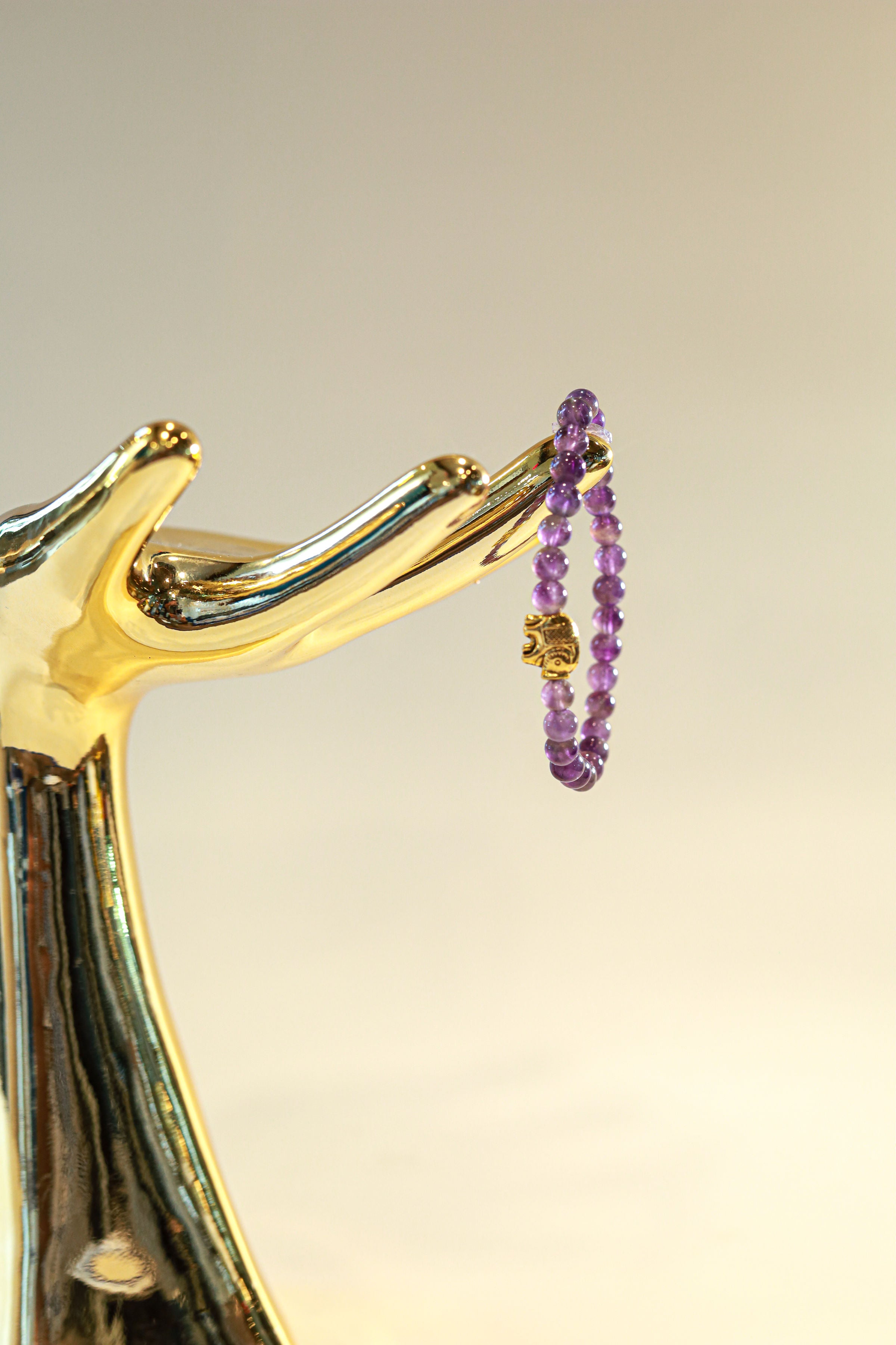 Amethyst Crystal Bracelet • Gold Elephant by The Good Shaman