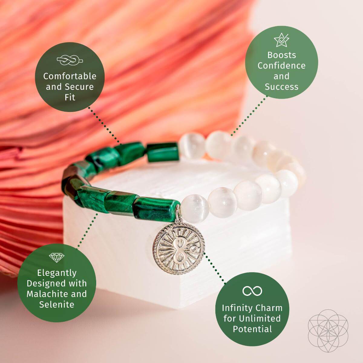 Infinite Triumph - Malachite & Selenite Success Bracelet by Conscious Items