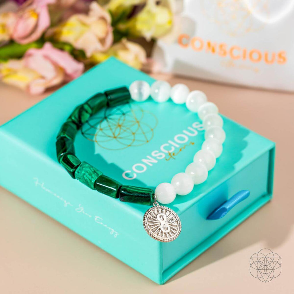 Infinite Triumph - Malachite & Selenite Success Bracelet by Conscious Items