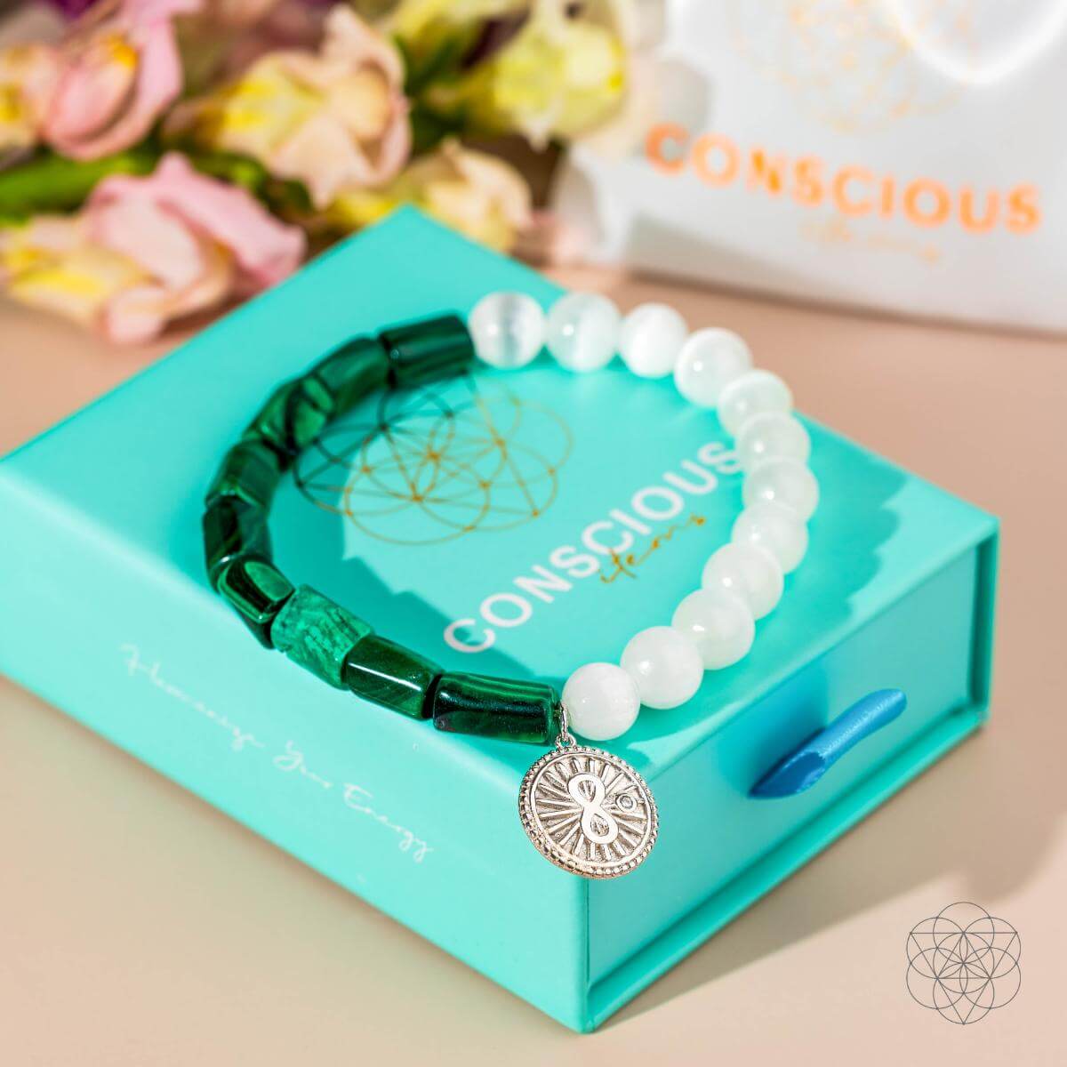 Infinite Triumph - Malachite & Selenite Success Bracelet by Conscious Items