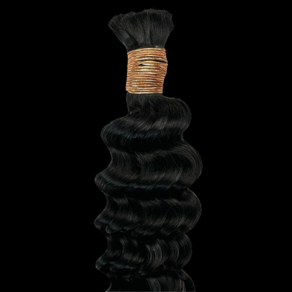 Jet Black Deep Wave Bulk 100% Human Braiding Hair by Private Label