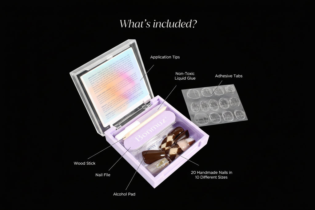 Nail art kit with components labeled on a white background