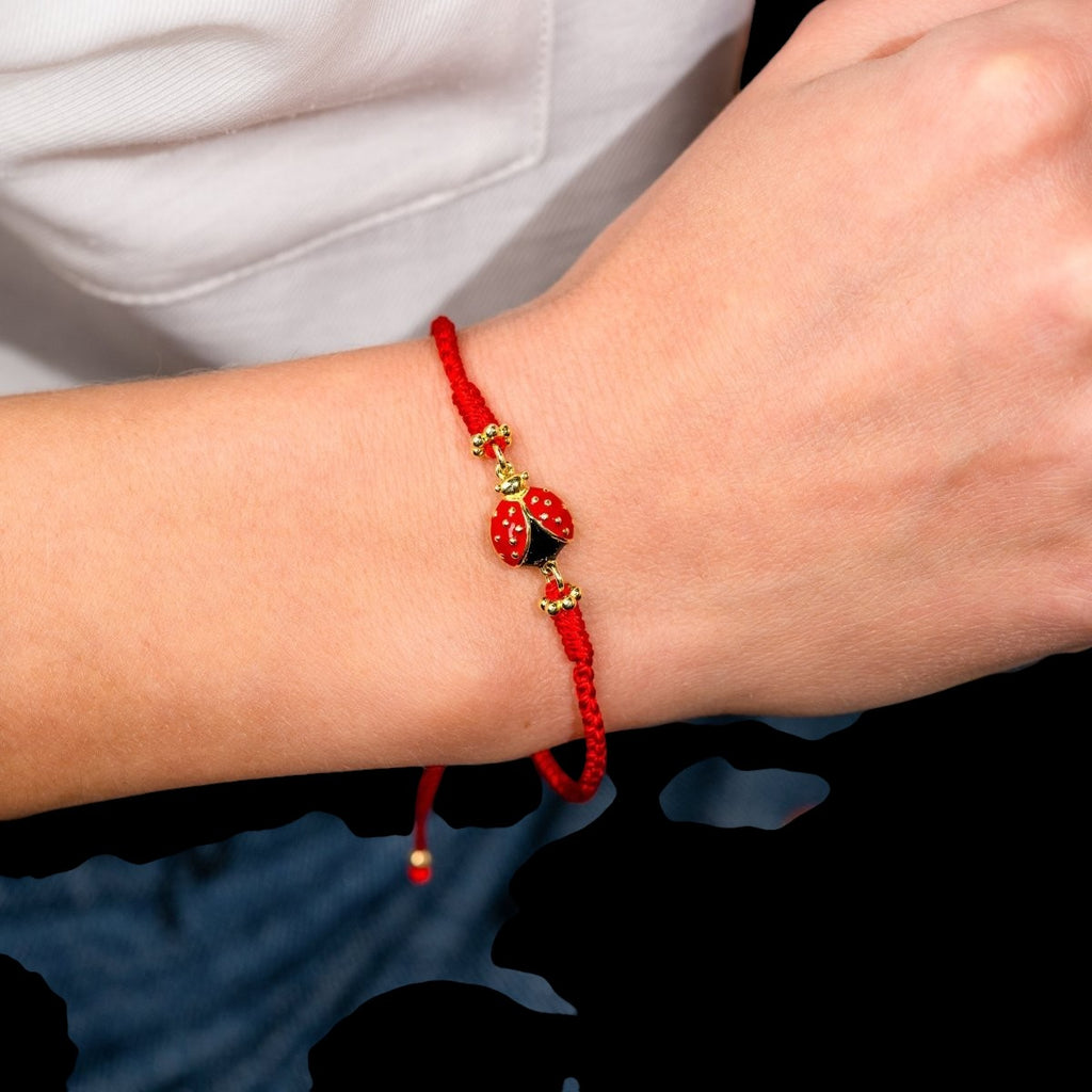Lucky Ladybug - Four-Strand Red String Bracelet by Conscious Items