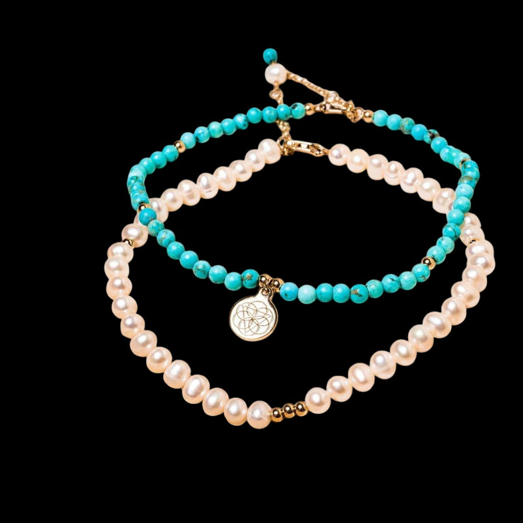 Luminous Glow - The Turquoise and Pearl Anklets of Love by Conscious Items