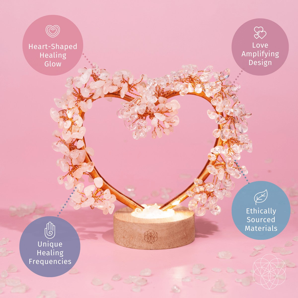 Mend My Broken Heart - Rose & Clear Quartz Tree Lamp by Conscious Items