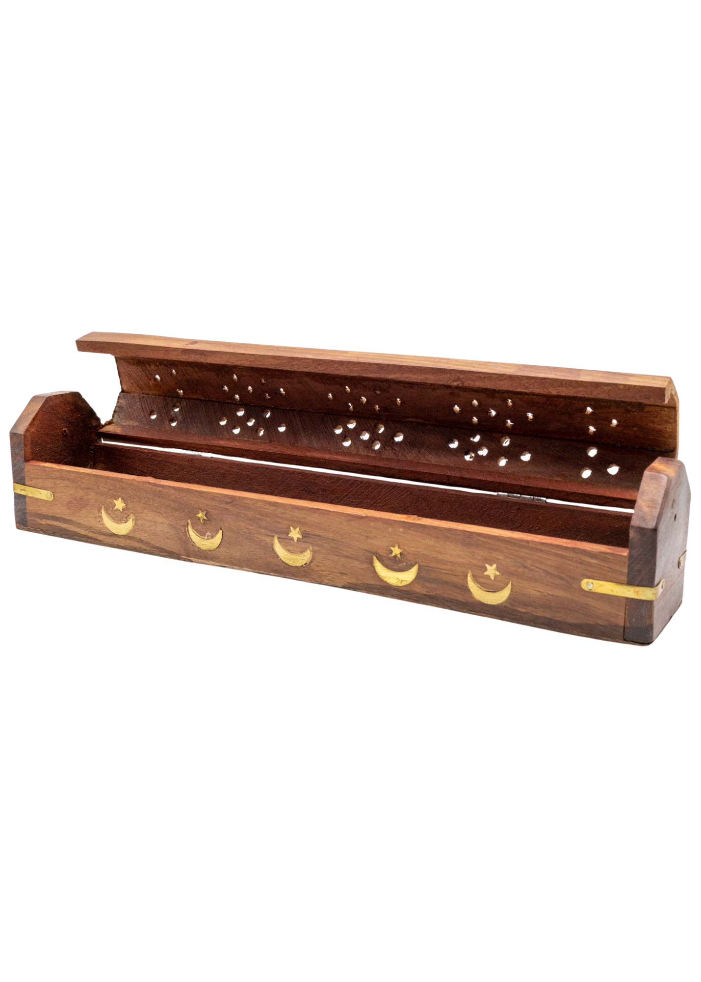 Brass Inlay Moon & stars Coffin Incense Burner