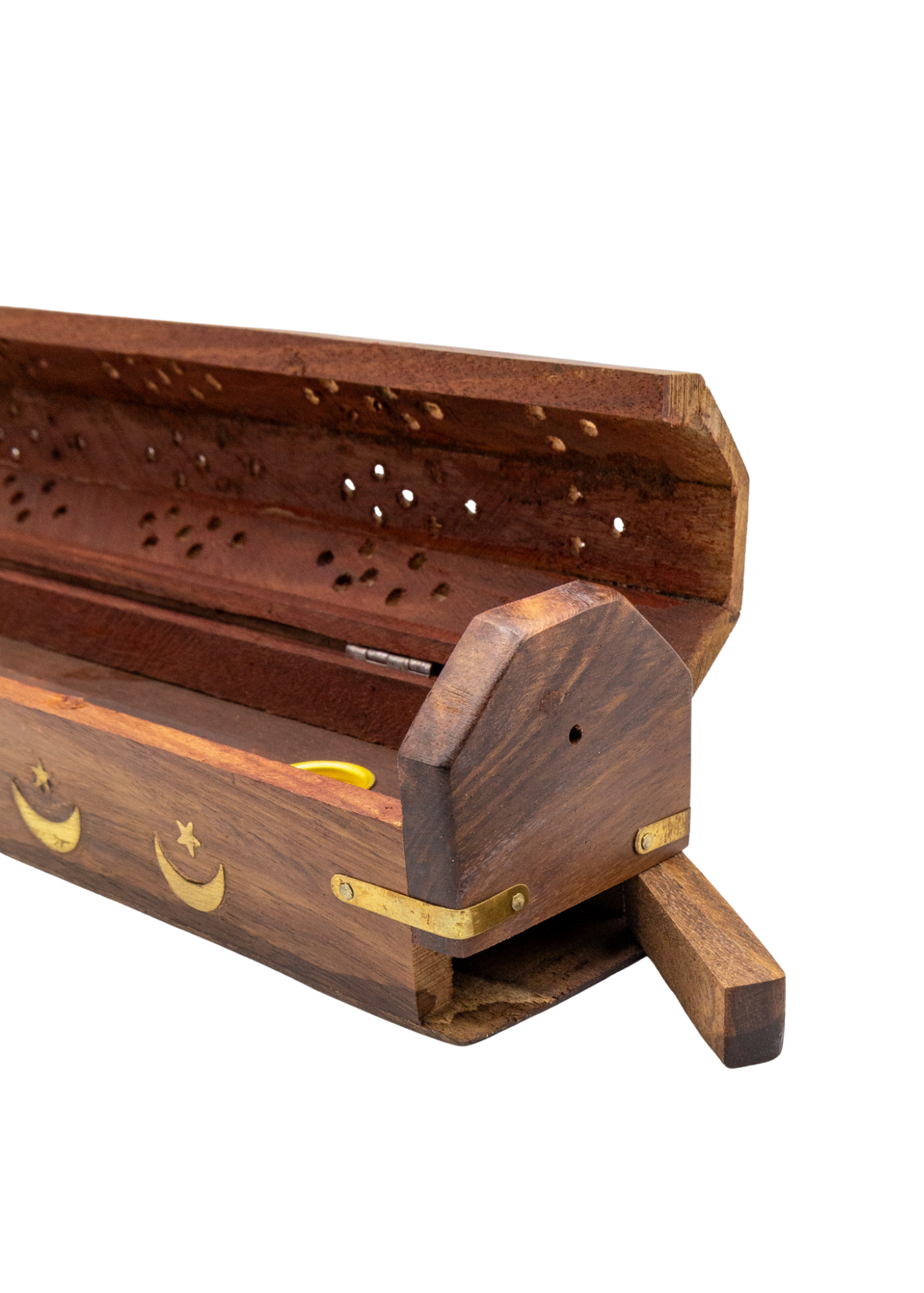 Brass Inlay Moon & stars Coffin Incense Burner