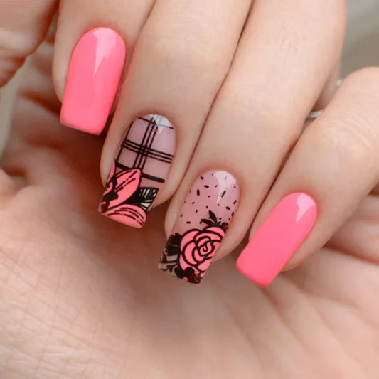 Pink Mask - Stamping Plate Flower Garden #28
