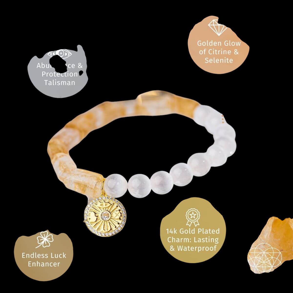 Quartet of Luck - Citrine & Selenite Bracelet of Serendipity by Conscious Items