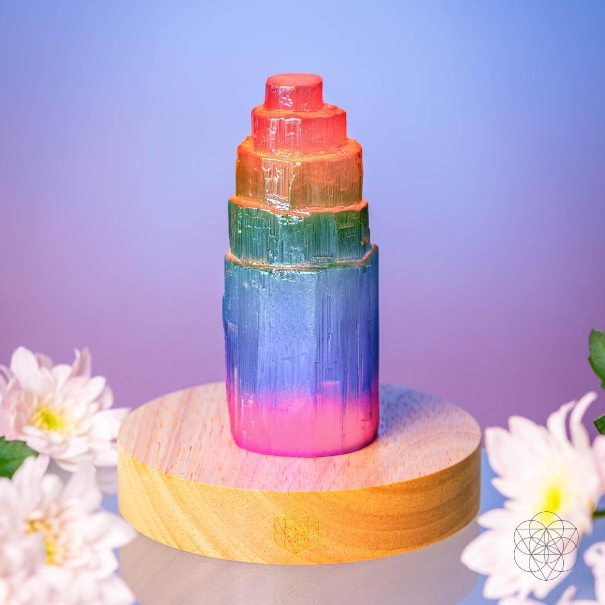 Rainbow’s Blessing - Selenite Tower of Peace & Protection by Conscious Items
