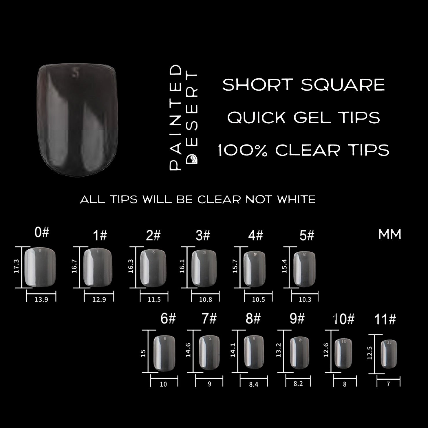 Short Square Quick Gel Tips (xxs shape) - 720pc by Painted Desert