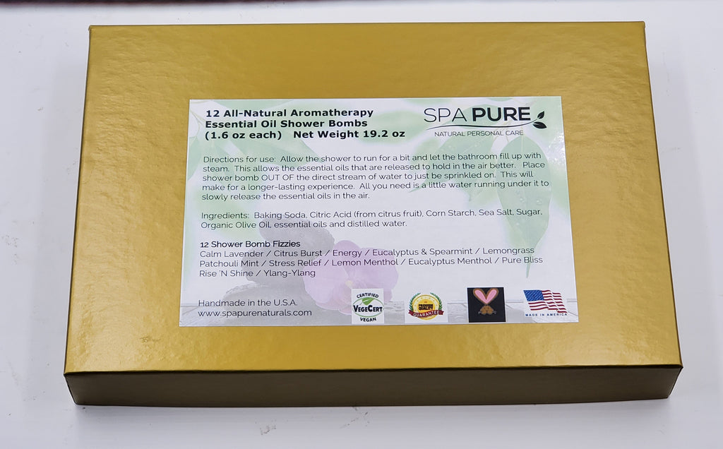12 Aromatherapy Shower Steamers - NEWEST - Most Popular scents - 100% Essential Oil Blends - individually wrapped 1.6 oz each by Spa Pure