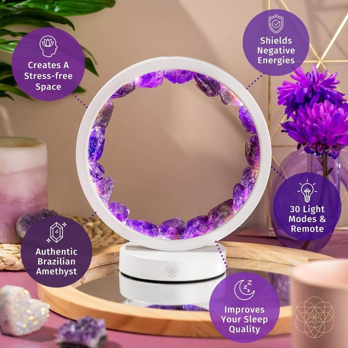 Stress Less, Sleep More – Amethyst Healing Lamp by Conscious Items