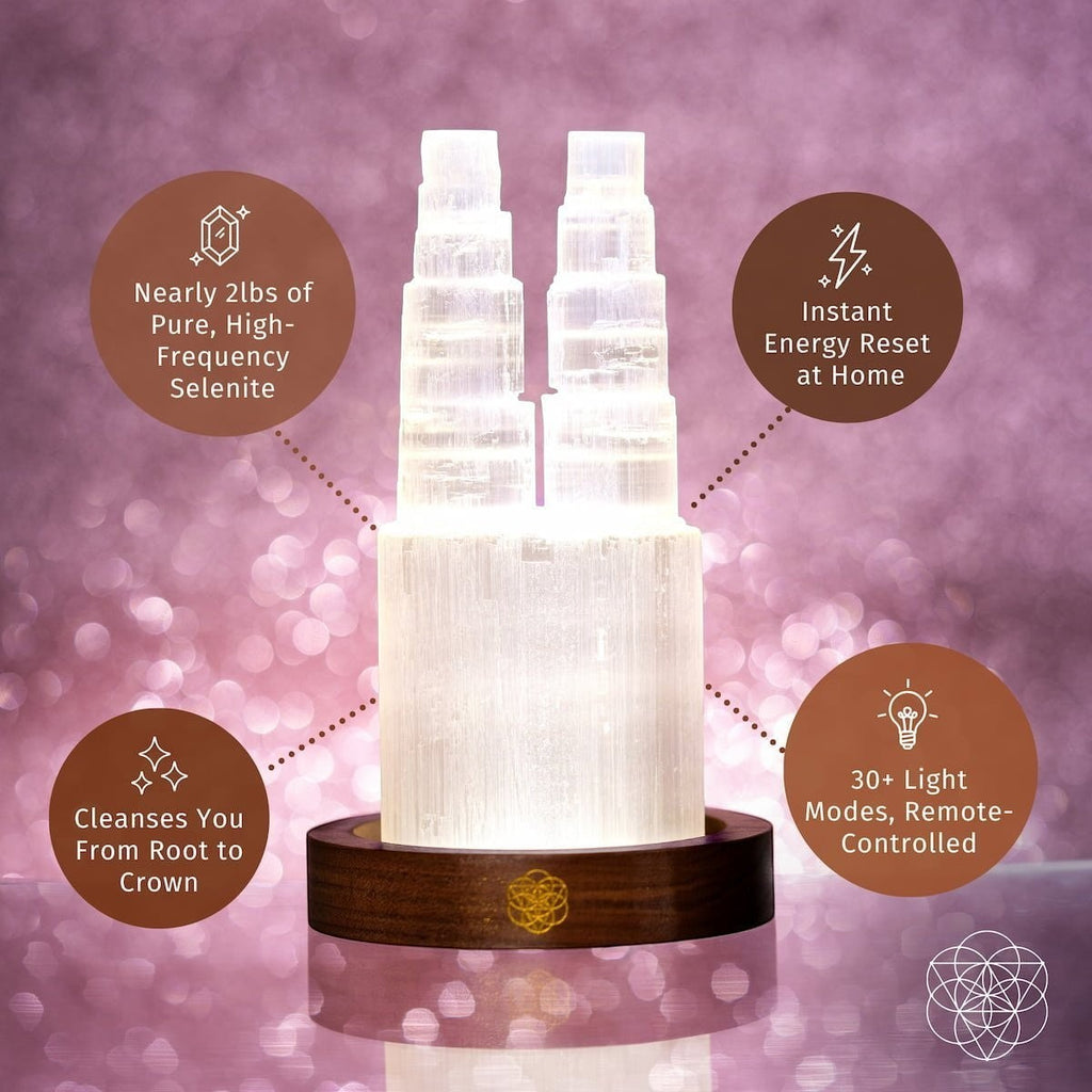 Two-Tower Selenite Lamp – Deep Energy Cleanse & Reset by Conscious Items
