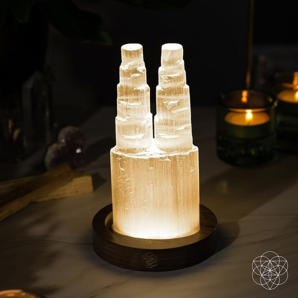 Two-Tower Selenite Lamp – Deep Energy Cleanse & Reset by Conscious Items