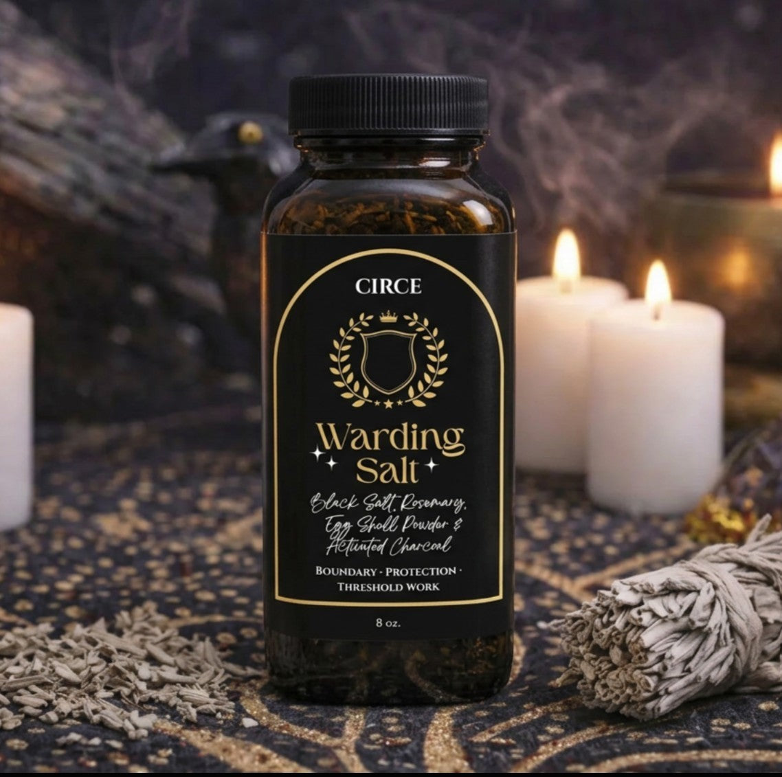 Warding Salt – Ritual Protection Blend with Black Salt, Rosemary & Activated Charcoal (8 oz) by Circe Boutique